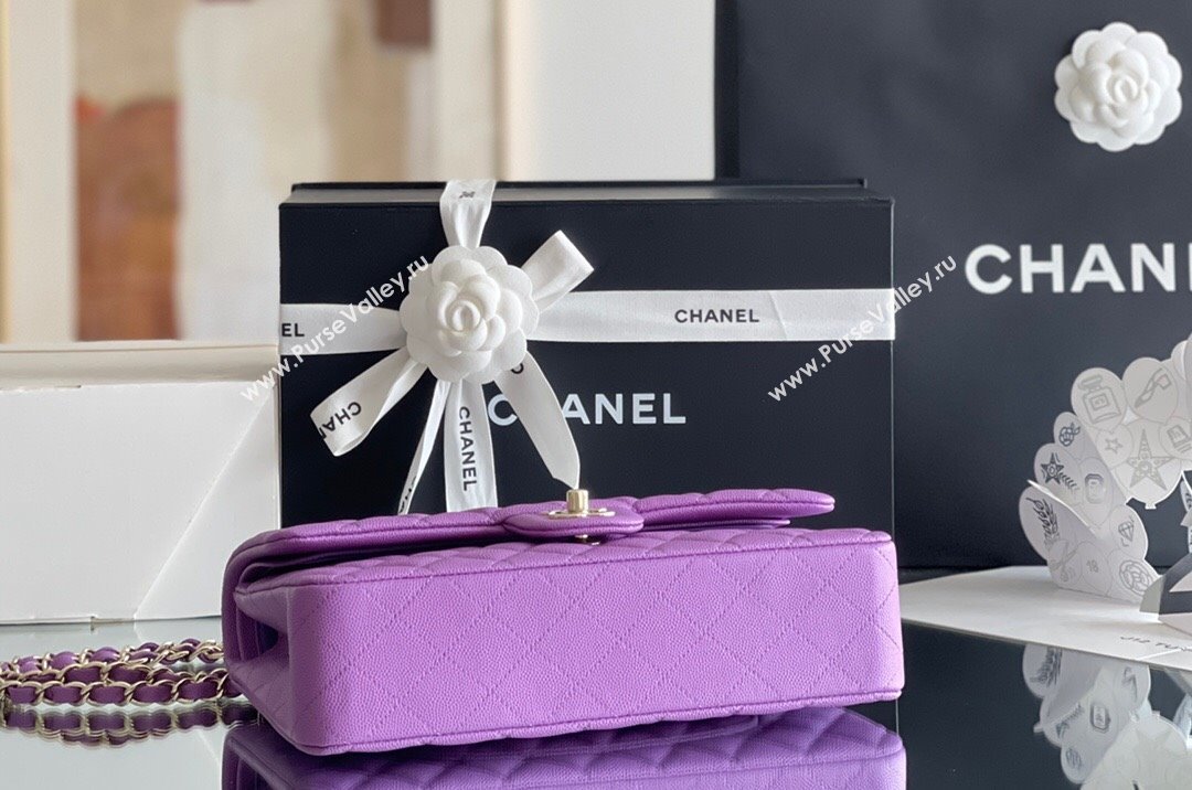 Chanel Grained Calfskin Medium Classic Flap Bag A01112 Purple/Light Gold 2023 Original Quality (MHE-23121220)