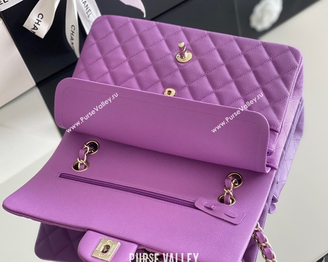 Chanel Grained Calfskin Medium Classic Flap Bag A01112 Purple/Light Gold 2023 Original Quality (MHE-23121220)