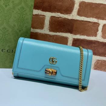 Gucci Diana Bamboo Chain Wallet 658243 Pastel Blue 2021 (DLH-21090334)