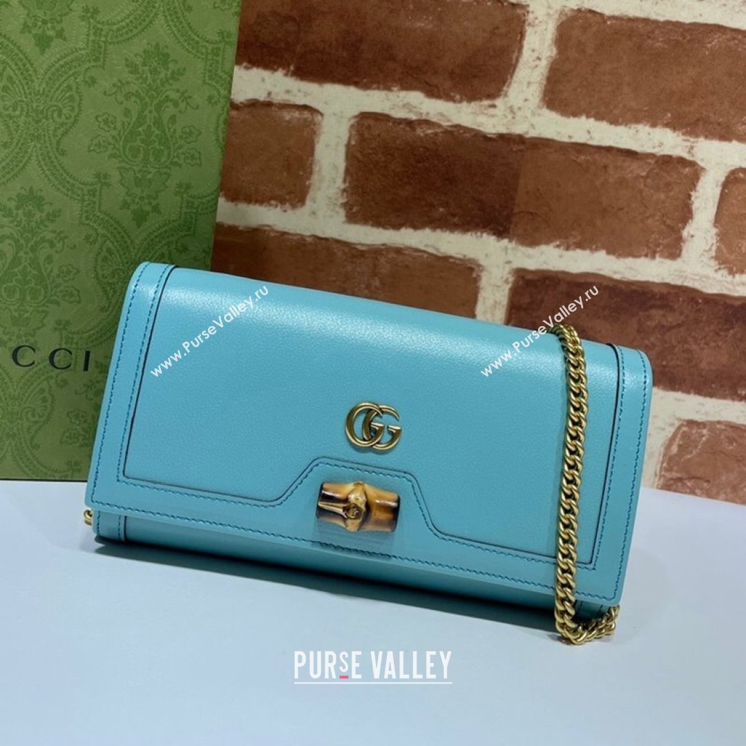 Gucci Diana Bamboo Chain Wallet 658243 Pastel Blue 2021 (DLH-21090334)