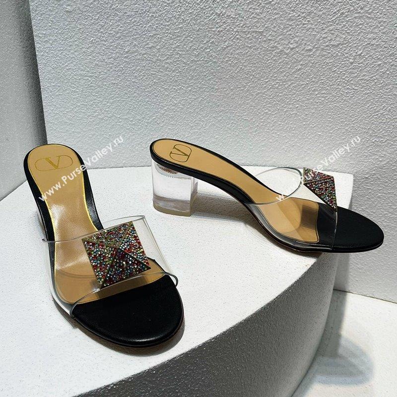 Valentino One Stud PVC Heel Slide Sandals with Crystals and Clear Heel 4.5cm Black/Nude 2023 VT102702 (MD-231027050)