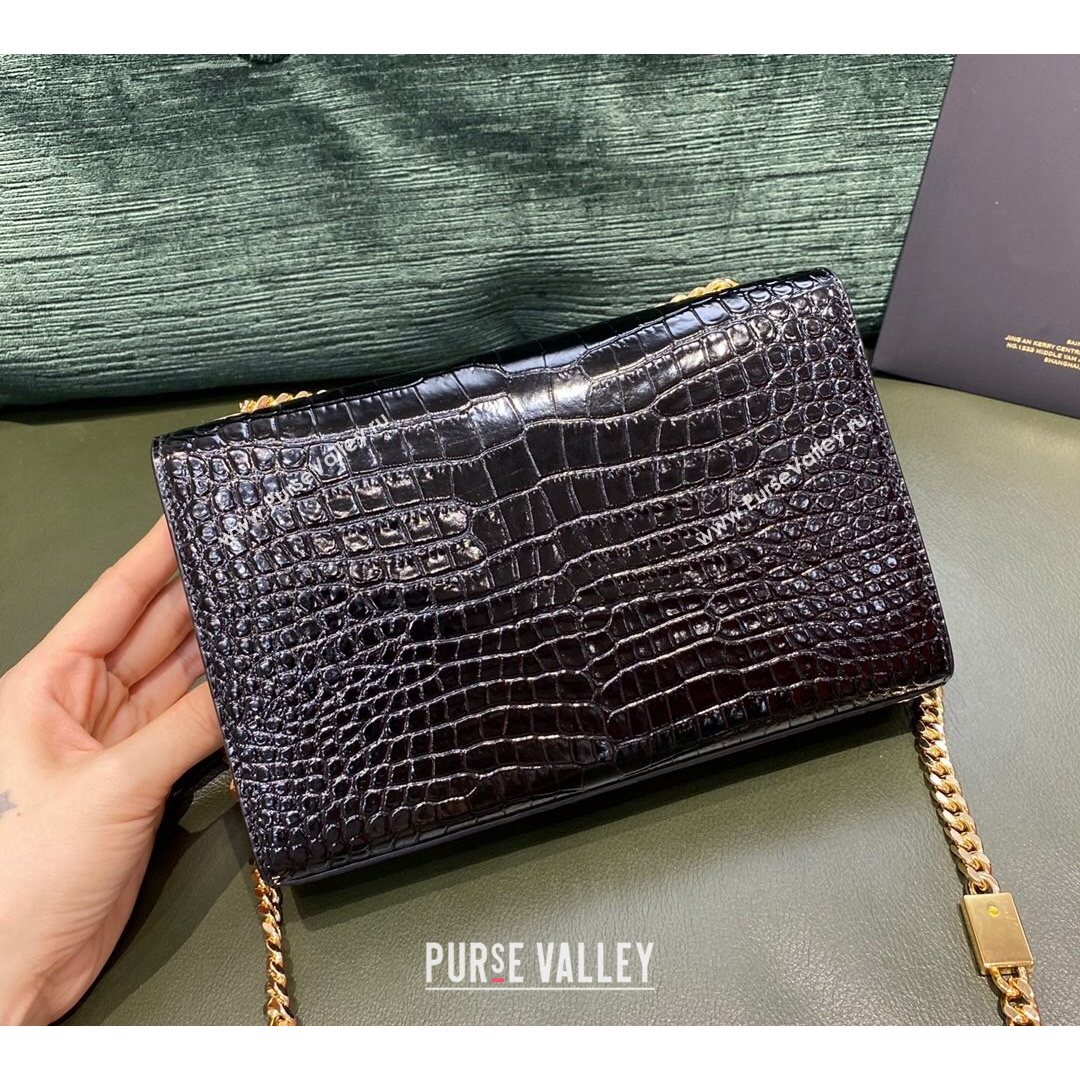 Saint Laurent Kate Small Chain and Tassel Bag in Crocodile Embossed Leather 474366 Black/Gold 2021 TOP (JUND-210823056)