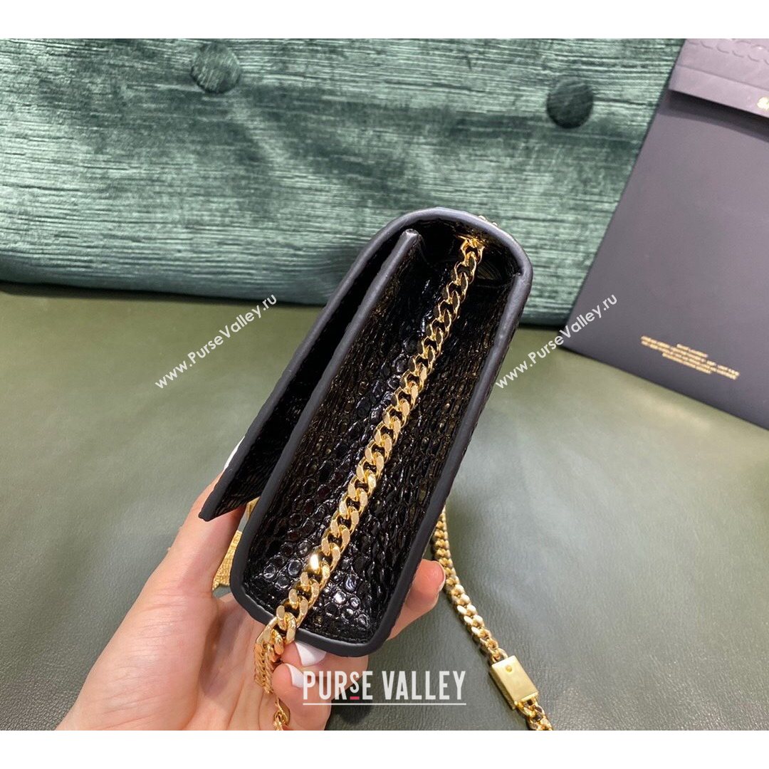 Saint Laurent Kate Small Chain and Tassel Bag in Crocodile Embossed Leather 474366 Black/Gold 2021 TOP (JUND-210823056)