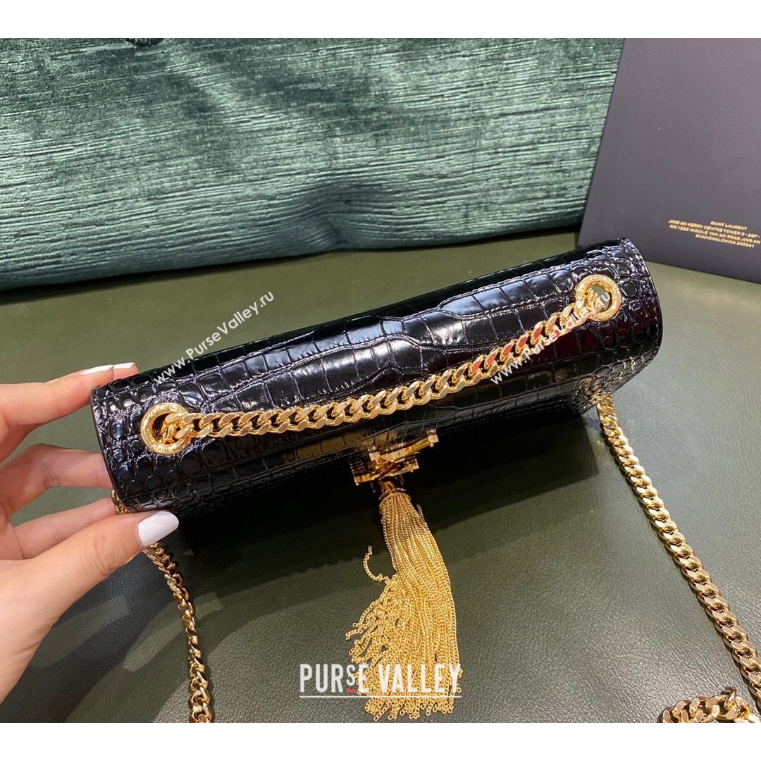 Saint Laurent Kate Small Chain and Tassel Bag in Crocodile Embossed Leather 474366 Black/Gold 2021 TOP (JUND-210823056)