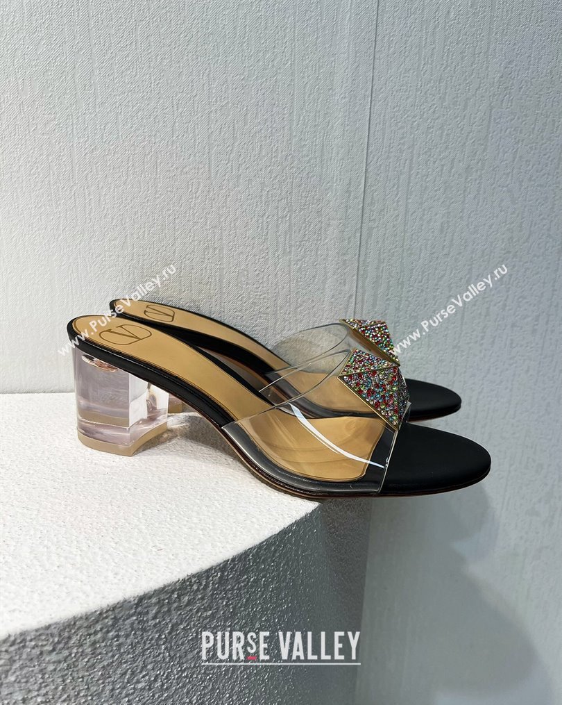 Valentino One Stud PVC Heel Slide Sandals with Crystals and Clear Heel 4.5cm Black/Nude 2023 VT102702 (MD-231027050)