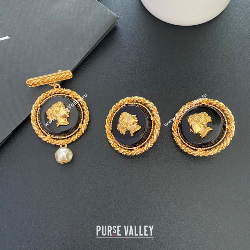 Saint Laurent Round Brooch S110402 Black/Gold 2024 (YF-24110402)