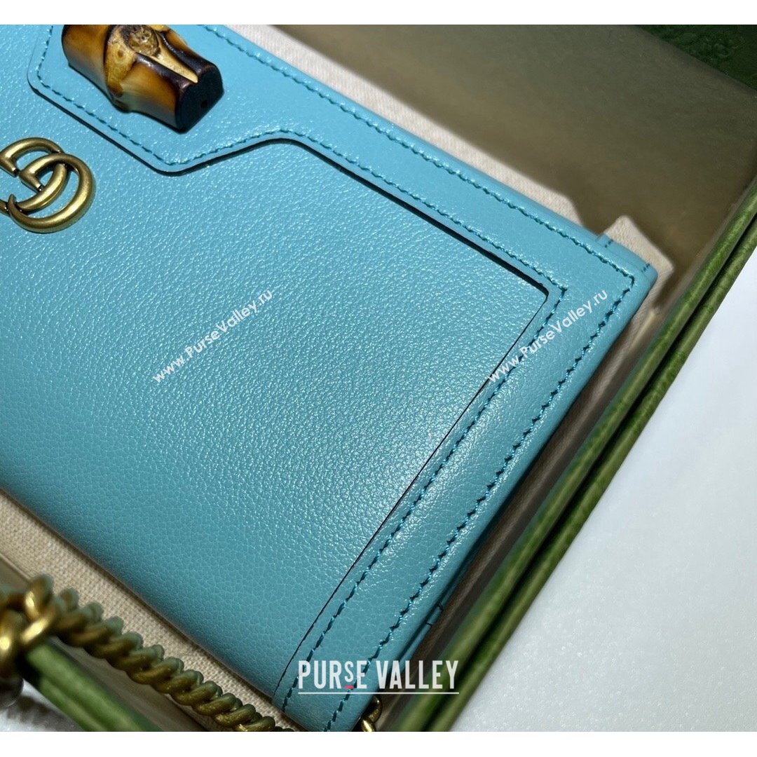 Gucci Diana Bamboo Chain Wallet 658243 Pastel Blue 2021 (DLH-21090334)