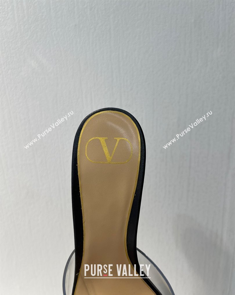 Valentino One Stud PVC Heel Slide Sandals with Crystals and Clear Heel 4.5cm Black/Nude 2023 VT102702 (MD-231027050)