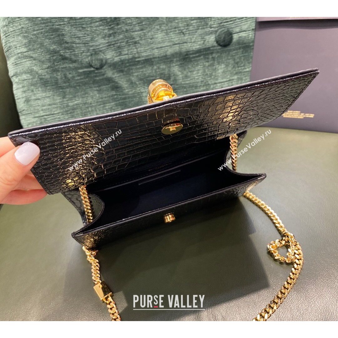 Saint Laurent Kate Small Chain and Tassel Bag in Crocodile Embossed Leather 474366 Black/Gold 2021 TOP (JUND-210823056)