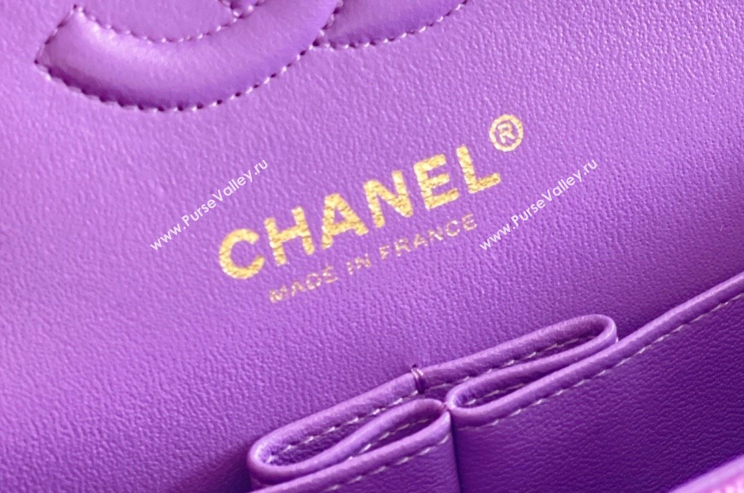 Chanel Grained Calfskin Medium Classic Flap Bag A01112 Purple/Light Gold 2023 Original Quality (MHE-23121220)