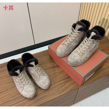 Loro Piana High Top Sneakers/Ankle Boots in Suede and Wool Fur Khaki 2025 LP111304 (HH-251211052)