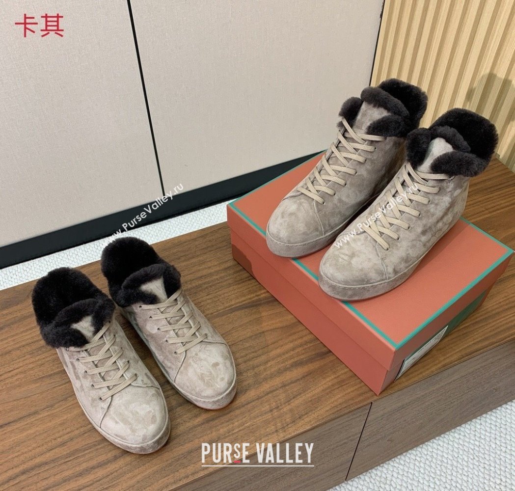 Loro Piana High Top Sneakers/Ankle Boots in Suede and Wool Fur Khaki 2025 LP111304 (HH-251211052)