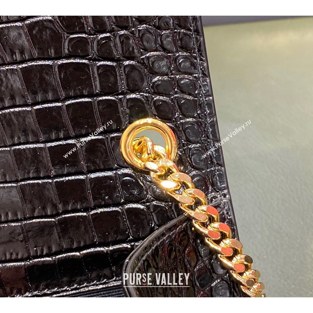 Saint Laurent Kate Small Chain and Tassel Bag in Crocodile Embossed Leather 474366 Black/Gold 2021 TOP (JUND-210823056)