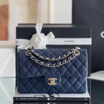 Chanel Grained Calfskin Small Classic Flap Bag A01113 Navy Blue/Light Gold 2023 Original Quality (MHE-23121221)