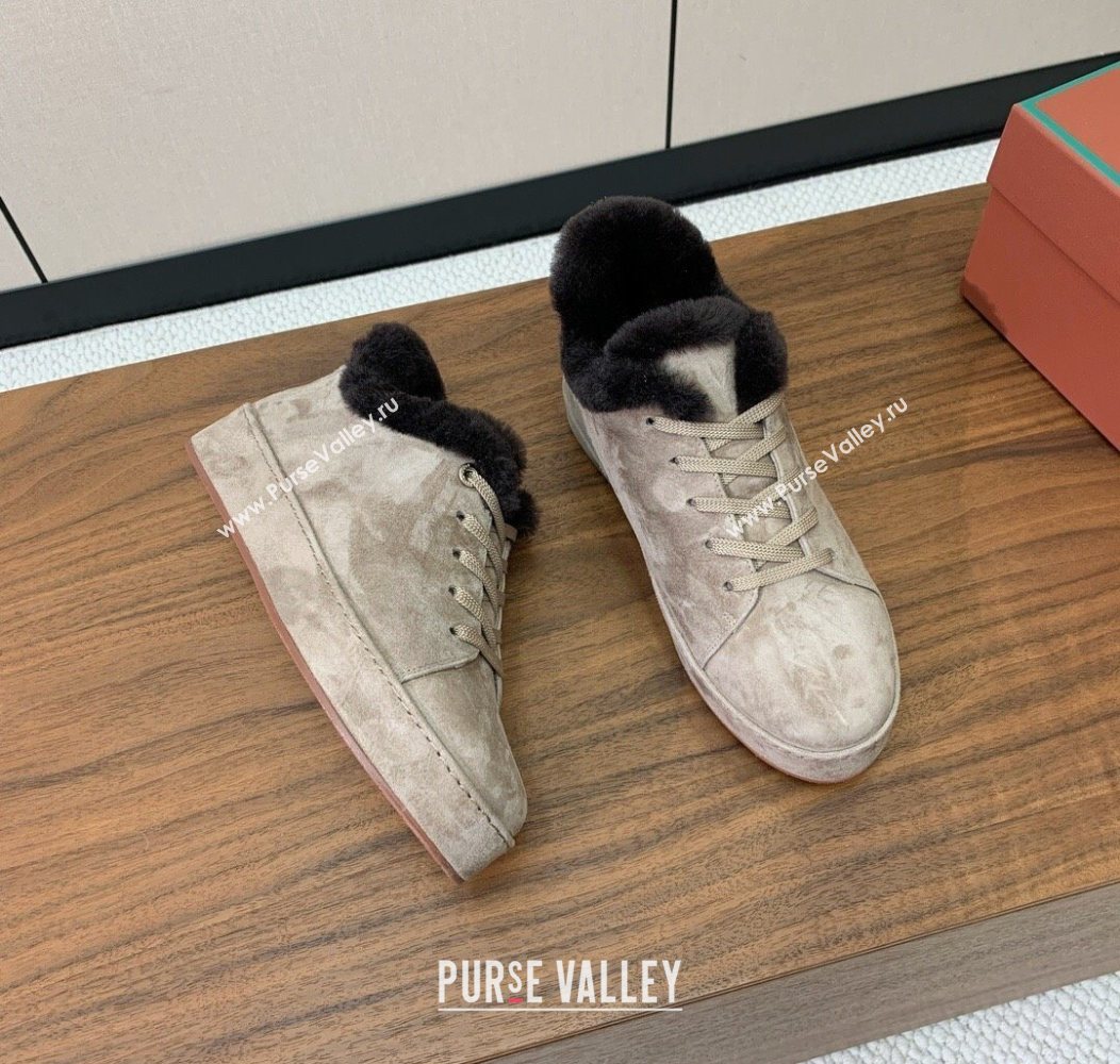 Loro Piana High Top Sneakers/Ankle Boots in Suede and Wool Fur Khaki 2025 LP111304 (HH-251211052)