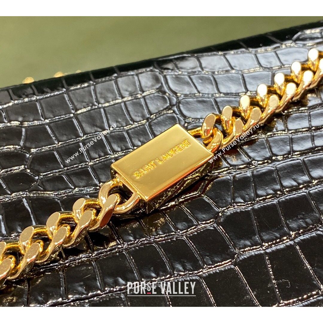 Saint Laurent Kate Small Chain and Tassel Bag in Crocodile Embossed Leather 474366 Black/Gold 2021 TOP (JUND-210823056)