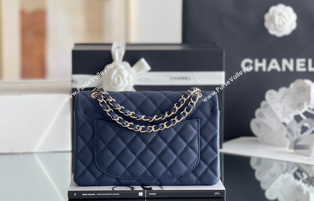 Chanel Grained Calfskin Small Classic Flap Bag A01113 Navy Blue/Light Gold 2023 Original Quality (MHE-23121221)