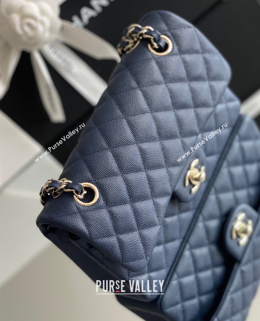 Chanel Grained Calfskin Small Classic Flap Bag A01113 Navy Blue/Light Gold 2023 Original Quality (MHE-23121221)