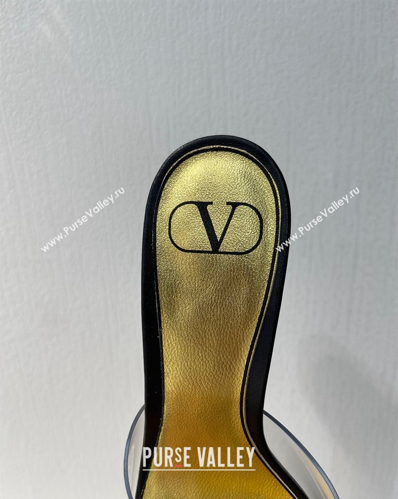 Valentino One Stud PVC Heel Slide Sandals with Crystals and Clear Heel 4.5cm Black/Gold 2023 VT102702 (MD-231027051)