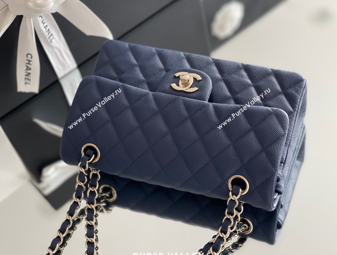 Chanel Grained Calfskin Small Classic Flap Bag A01113 Navy Blue/Light Gold 2023 Original Quality (MHE-23121221)