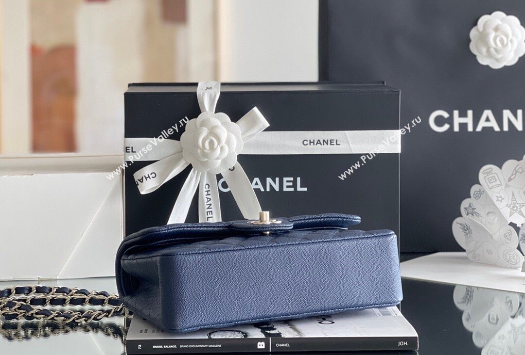 Chanel Grained Calfskin Small Classic Flap Bag A01113 Navy Blue/Light Gold 2023 Original Quality (MHE-23121221)