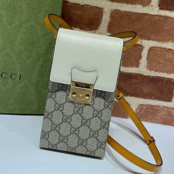 Gucci GG Vertical Clutch with Strap 658229 Beige/White/Yellow 2021 (DLH-21090336)
