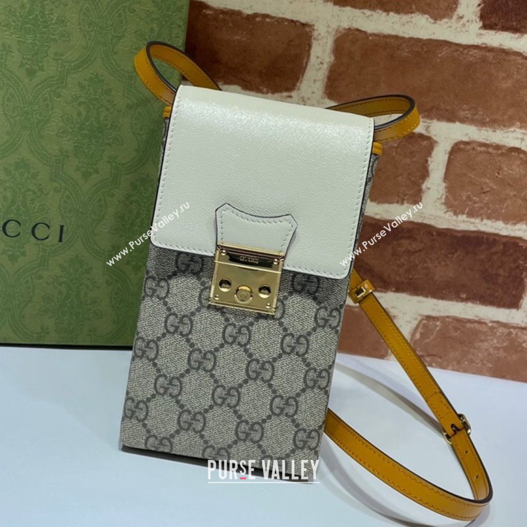 Gucci GG Vertical Clutch with Strap 658229 Beige/White/Yellow 2021 (DLH-21090336)