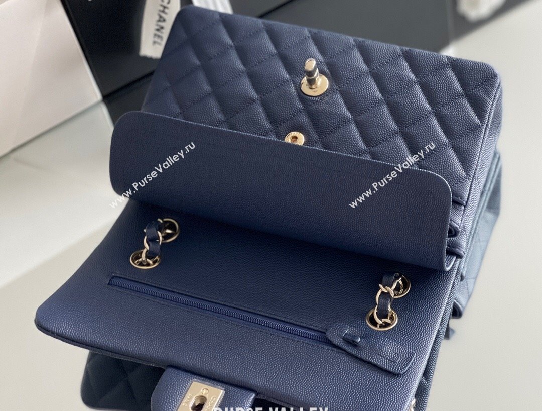 Chanel Grained Calfskin Small Classic Flap Bag A01113 Navy Blue/Light Gold 2023 Original Quality (MHE-23121221)