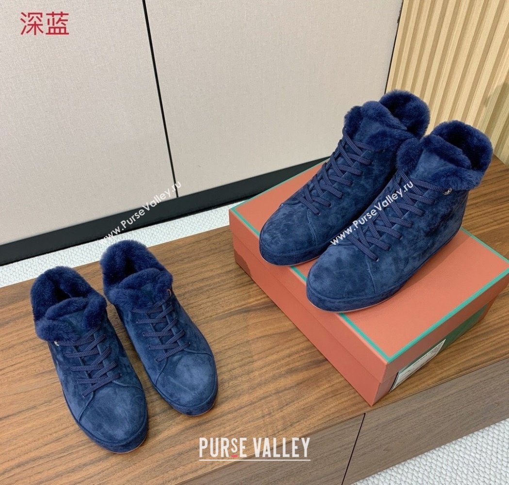 Loro Piana High Top Sneakers/Ankle Boots in Suede and Wool Fur Dark Blue 2025 LP111304 (HH-251211053)