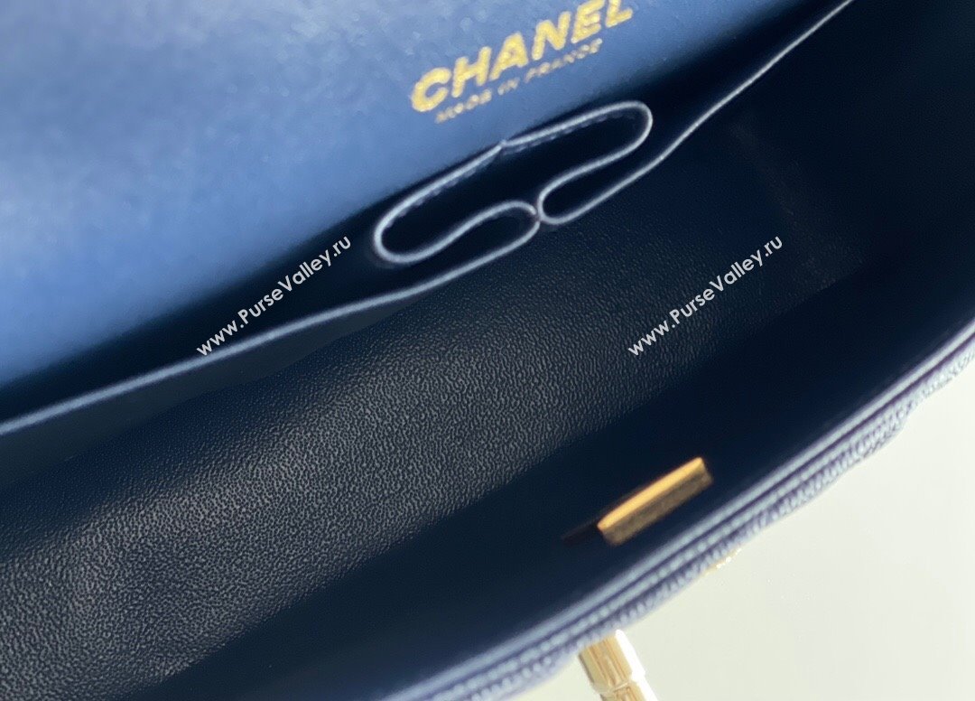 Chanel Grained Calfskin Small Classic Flap Bag A01113 Navy Blue/Light Gold 2023 Original Quality (MHE-23121221)