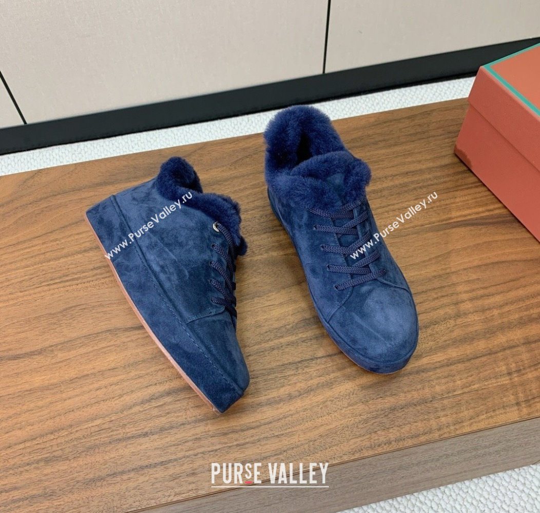 Loro Piana High Top Sneakers/Ankle Boots in Suede and Wool Fur Dark Blue 2025 LP111304 (HH-251211053)