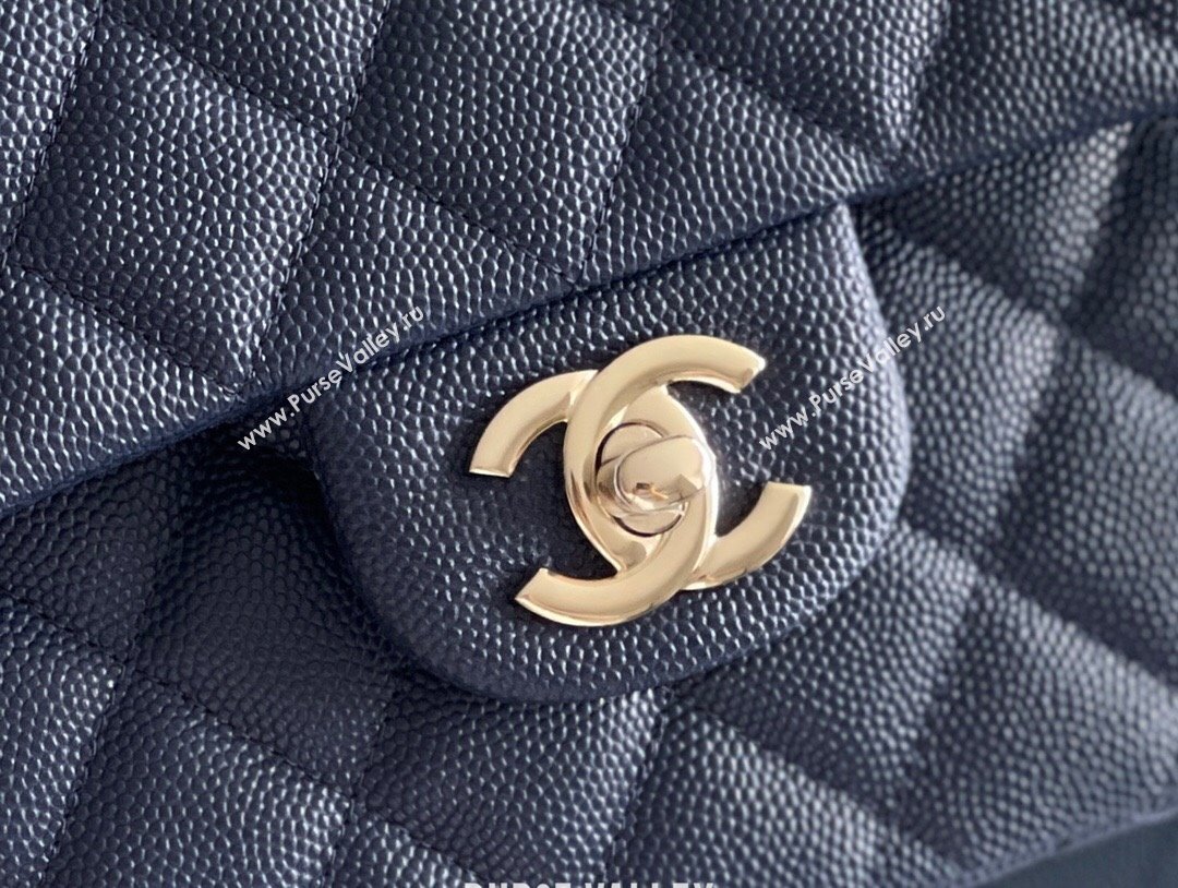 Chanel Grained Calfskin Small Classic Flap Bag A01113 Navy Blue/Light Gold 2023 Original Quality (MHE-23121221)