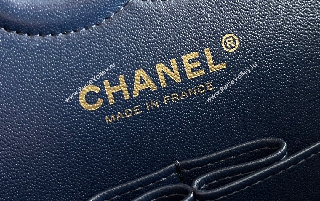 Chanel Grained Calfskin Small Classic Flap Bag A01113 Navy Blue/Light Gold 2023 Original Quality (MHE-23121221)