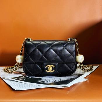 Chanel Lambskin Mini Flap Bag with AS1787 with Imitation Pearls Chain AS4868 Black 2024 (YEZI-24040201)