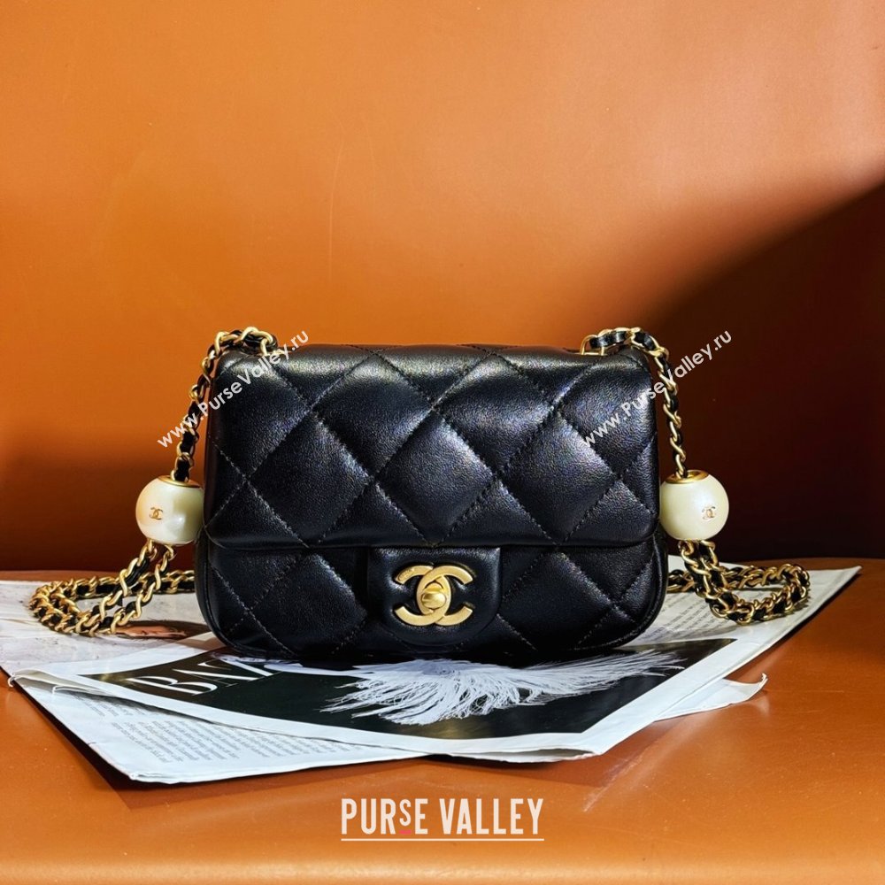 Chanel Lambskin Mini Flap Bag with AS1787 with Imitation Pearls Chain AS4868 Black 2024 (YEZI-24040201)