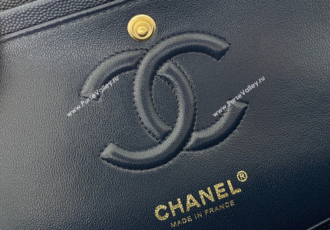 Chanel Grained Calfskin Small Classic Flap Bag A01113 Navy Blue/Light Gold 2023 Original Quality (MHE-23121221)