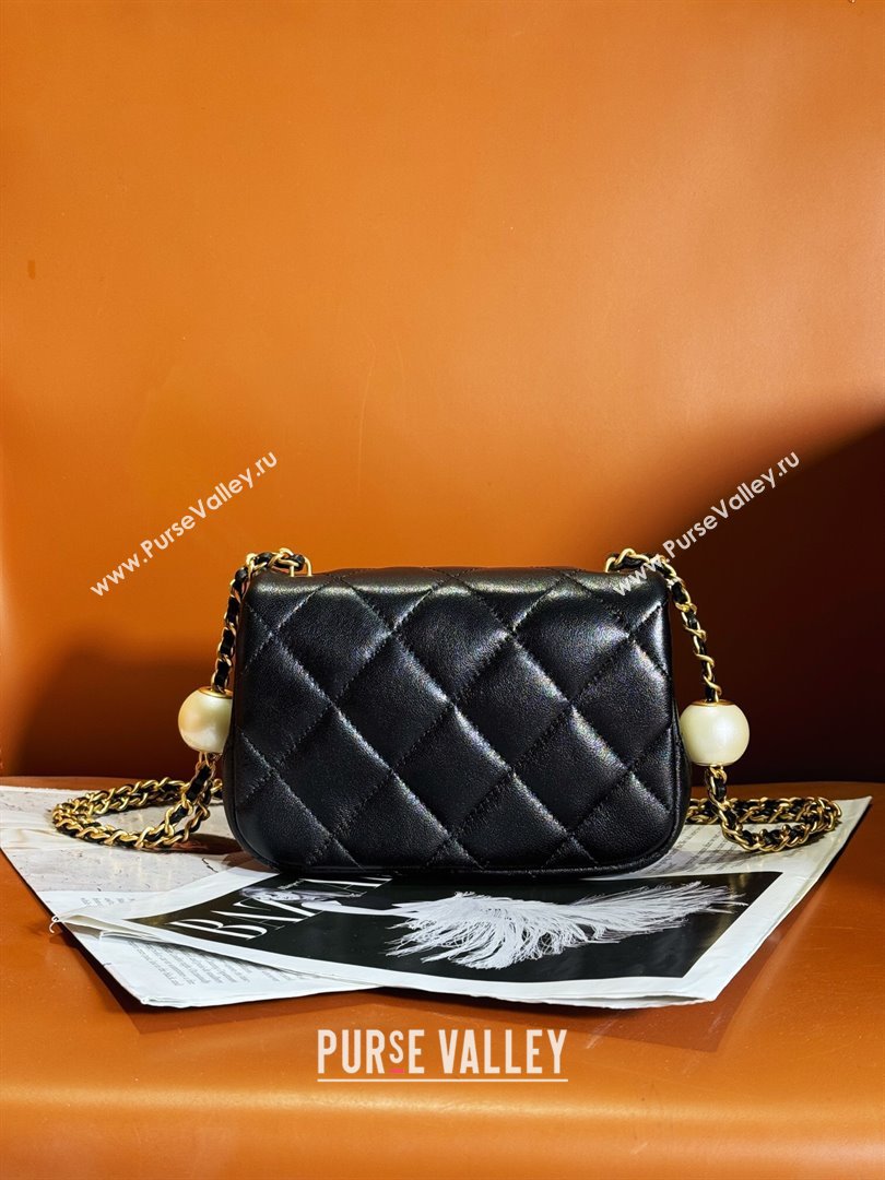 Chanel Lambskin Mini Flap Bag with AS1787 with Imitation Pearls Chain AS4868 Black 2024 (YEZI-24040201)