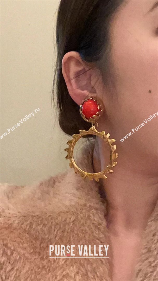 Saint Laurent Clip-on Earrings S110404 Gold/Red 2024 (YF-24110404)