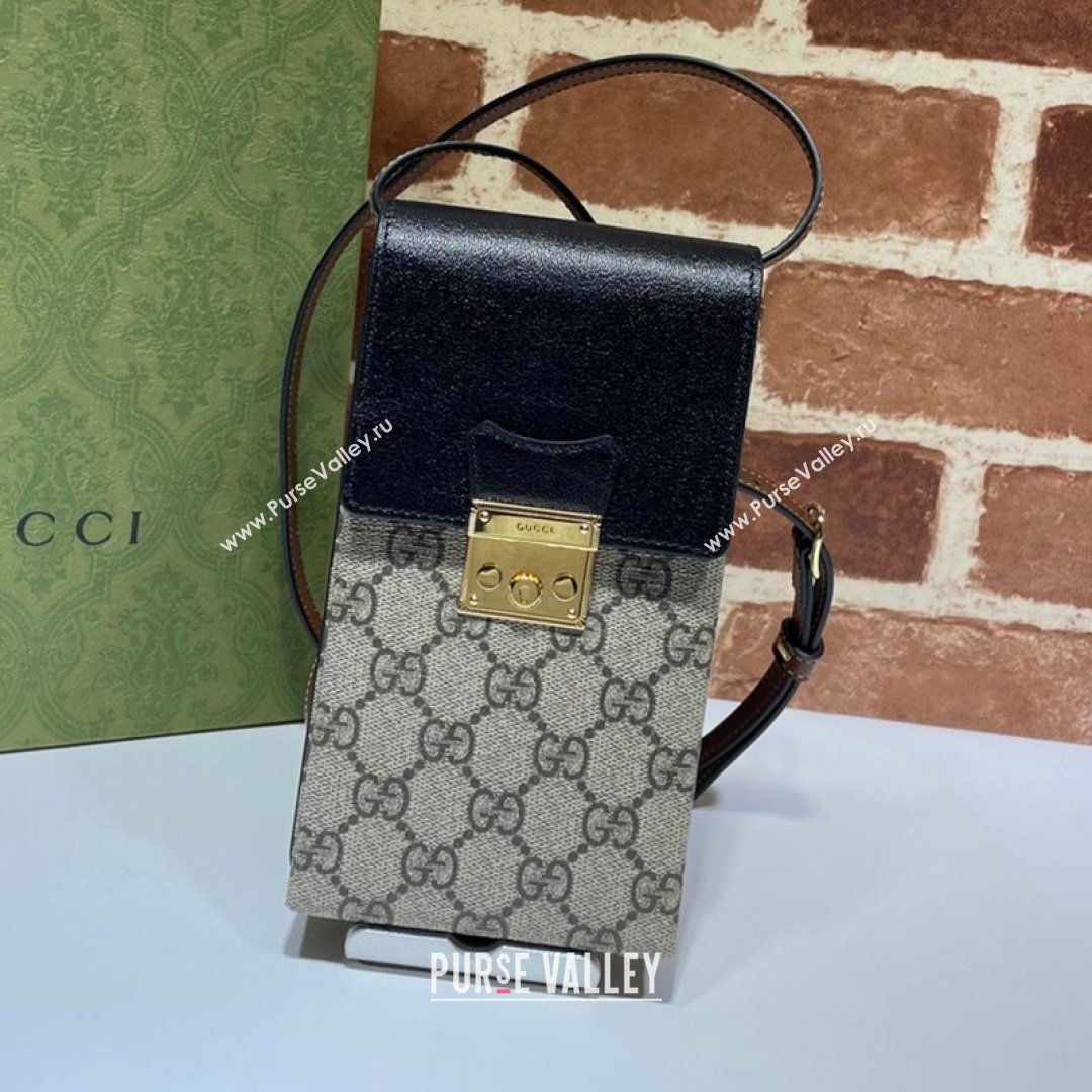 Gucci GG Vertical Clutch with Strap 658229 Beige/Black/Brown 2021 (DLH-21090337)