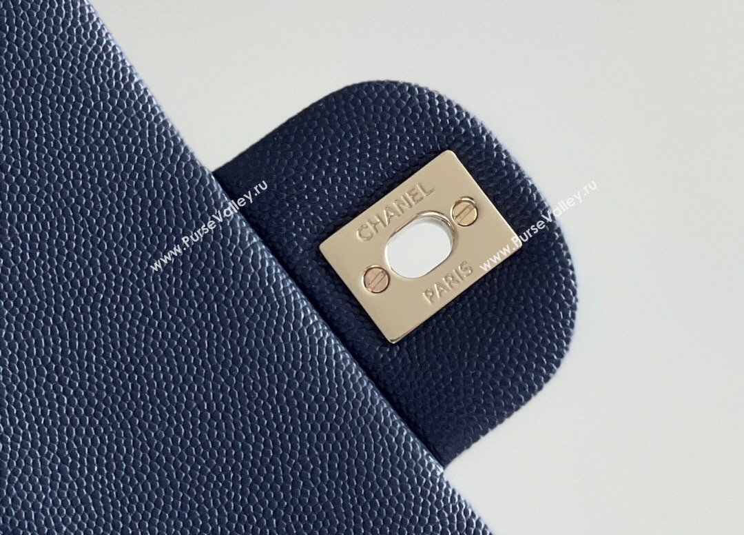 Chanel Grained Calfskin Small Classic Flap Bag A01113 Navy Blue/Light Gold 2023 Original Quality (MHE-23121221)