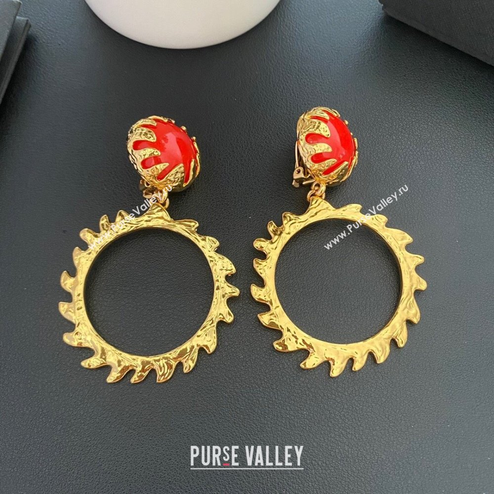 Saint Laurent Clip-on Earrings S110404 Gold/Red 2024 (YF-24110404)