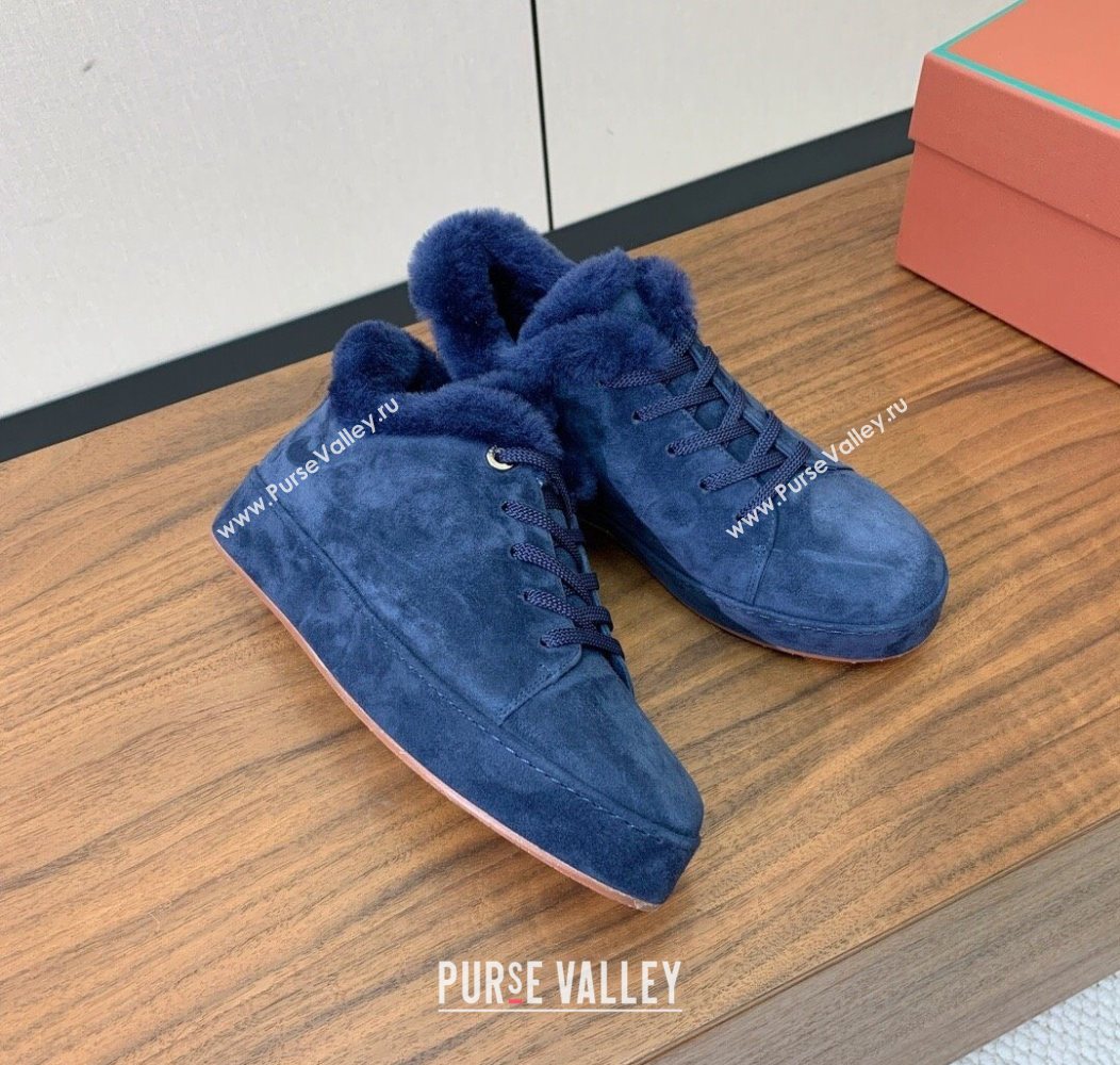 Loro Piana High Top Sneakers/Ankle Boots in Suede and Wool Fur Dark Blue 2025 LP111304 (HH-251211053)