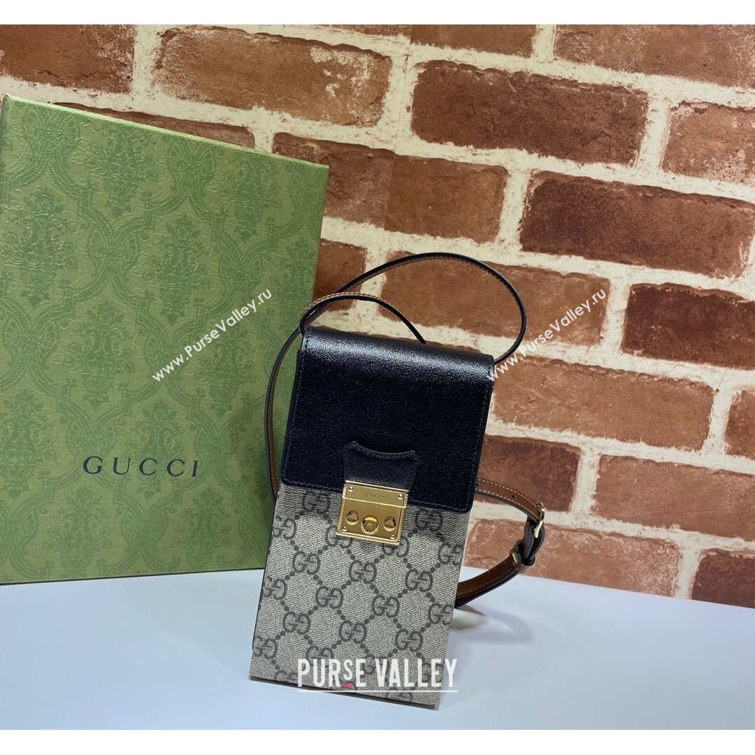 Gucci GG Vertical Clutch with Strap 658229 Beige/Black/Brown 2021 (DLH-21090337)