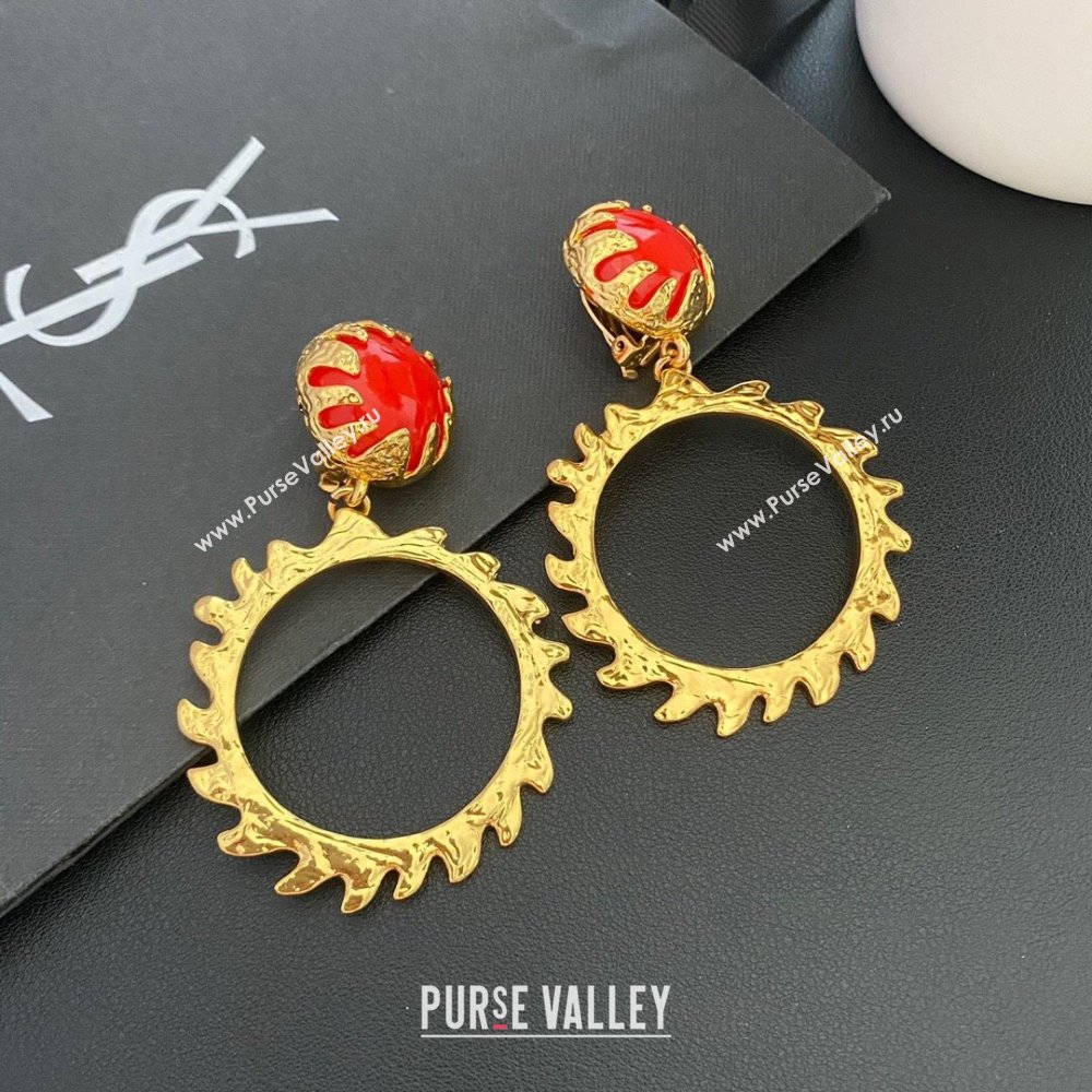 Saint Laurent Clip-on Earrings S110404 Gold/Red 2024 (YF-24110404)