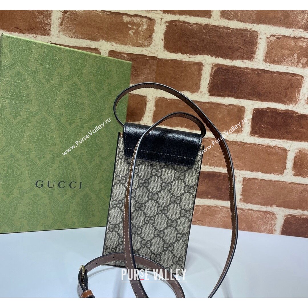 Gucci GG Vertical Clutch with Strap 658229 Beige/Black/Brown 2021 (DLH-21090337)