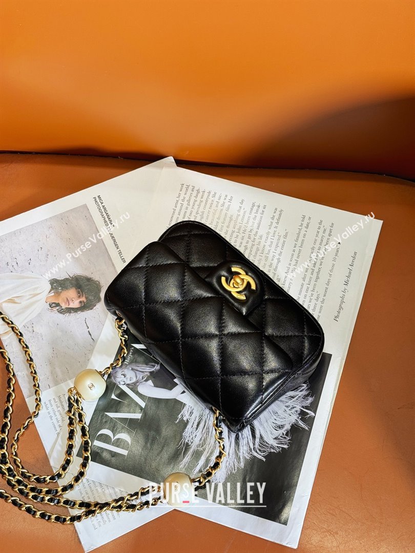 Chanel Lambskin Mini Flap Bag with AS1787 with Imitation Pearls Chain AS4868 Black 2024 (YEZI-24040201)