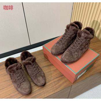 Loro Piana High Top Sneakers/Ankle Boots in Suede and Wool Fur Coffee Brown 2025 LP111304 (HH-251211054)