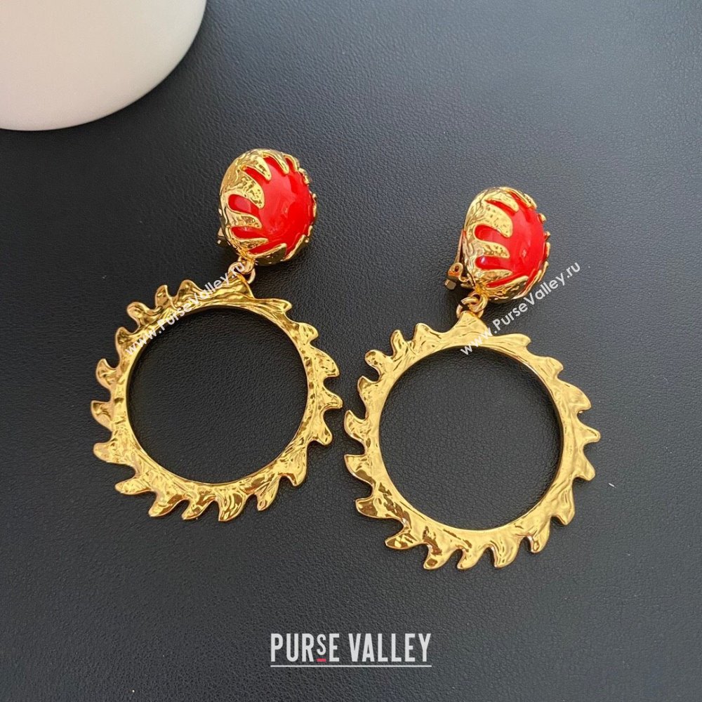 Saint Laurent Clip-on Earrings S110404 Gold/Red 2024 (YF-24110404)