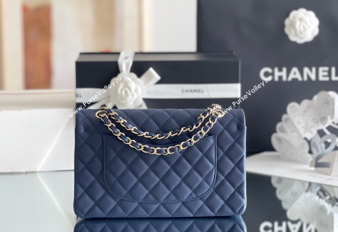 Chanel Grained Calfskin Medium Classic Flap Bag A01112 Navy Blue/Light Gold 2023 Original Quality (MHE-23121226)