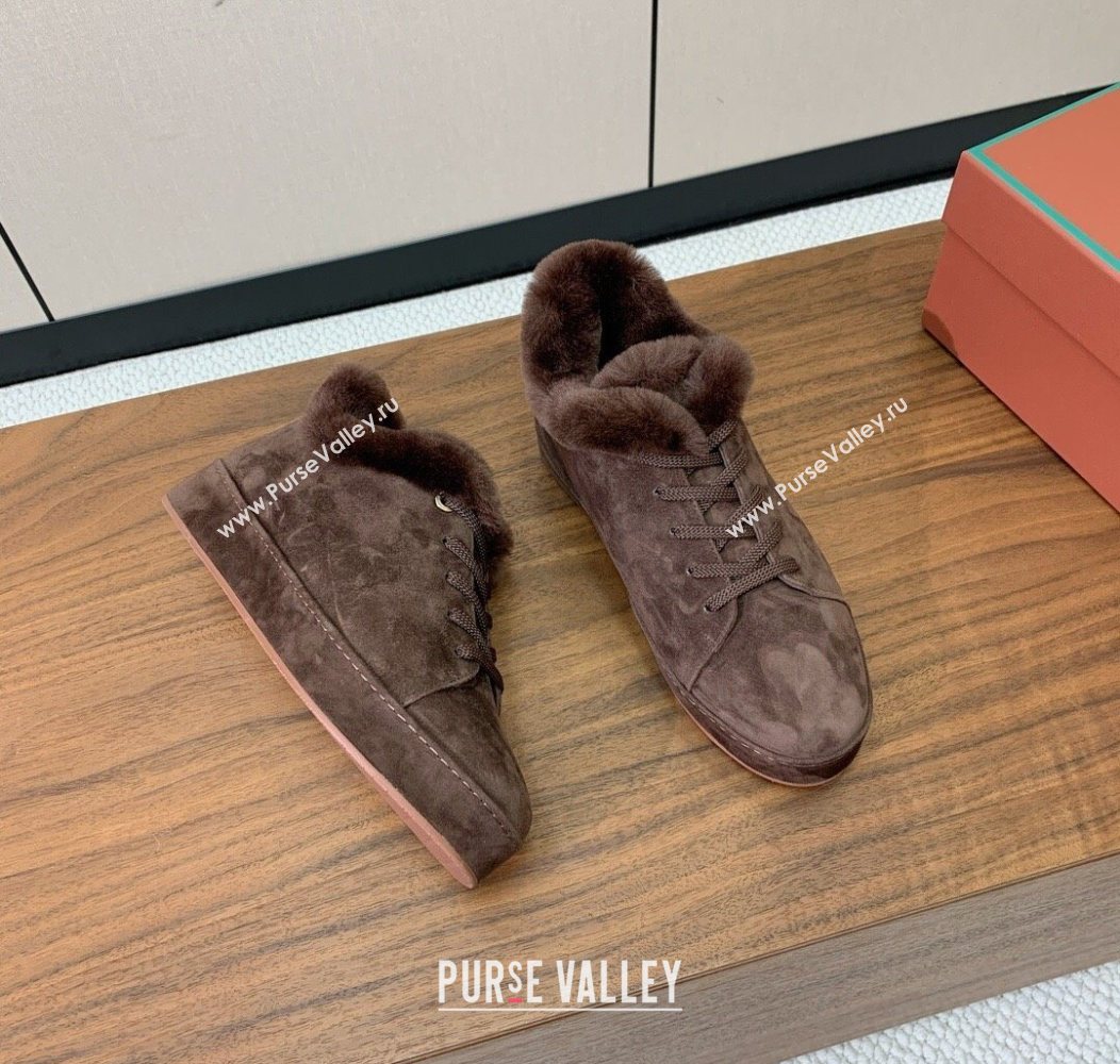 Loro Piana High Top Sneakers/Ankle Boots in Suede and Wool Fur Coffee Brown 2025 LP111304 (HH-251211054)